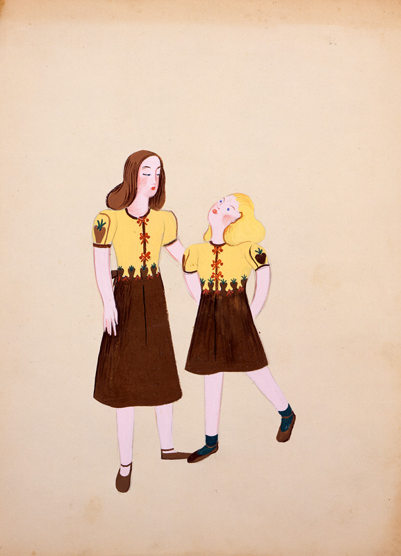Two dresses, ca. 1937
Gouache over graphite on paper, 12 1/4 x 9 1/8 inches Cat. 74