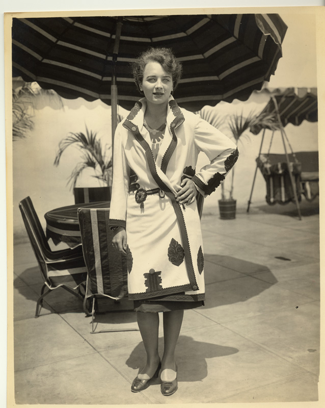 Model wearing dress and coat by Mariska Karasz, ca. 1928 J.C. Milligan Cat. 26